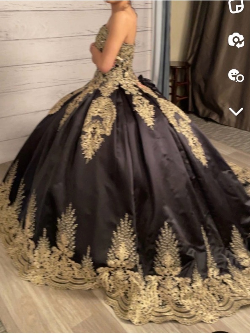 Black Ball Gown with Gold Embroidery